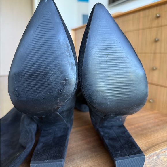 Steve Madden Black Suede Slouch Under the Knee-High Block Heel Boots - Picture 3 of 5